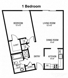 Pangea Fields One Bedroom Apartment Floorplan